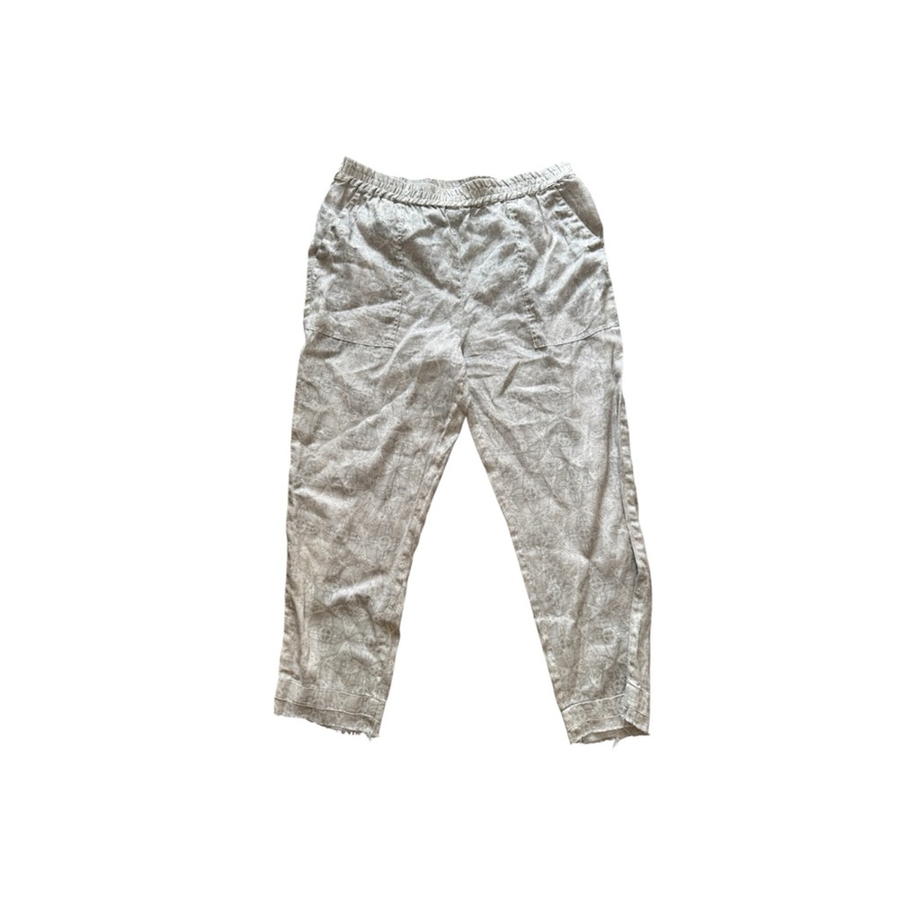 Raquel Allegra Linen Light Green Patterned Cropped Pants